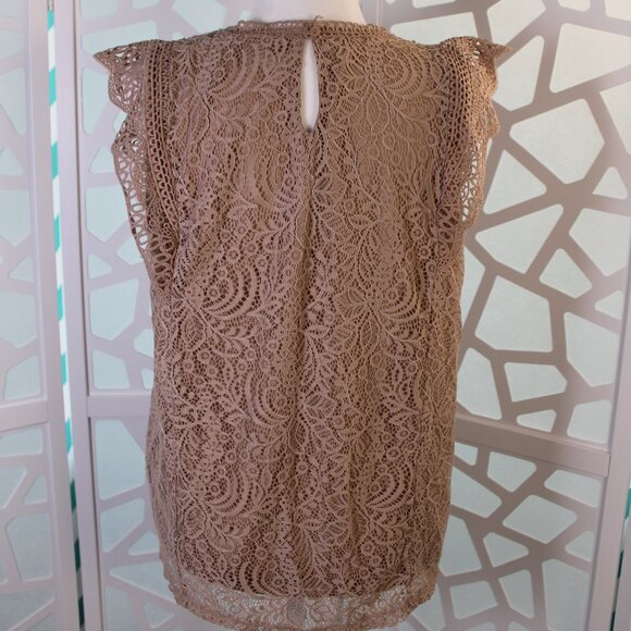 Cable And Gauge Ladies Top Sleeveless Blouse Crochet Lace Boho Taupe Brown Xlarg - Picture 4 of 9